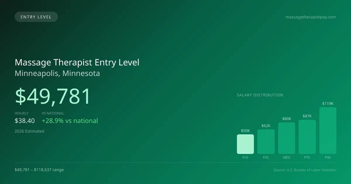 Massage Therapist Entry Level Salary in Minneapolis, MN — 2026 est., based on 2025 BLS
