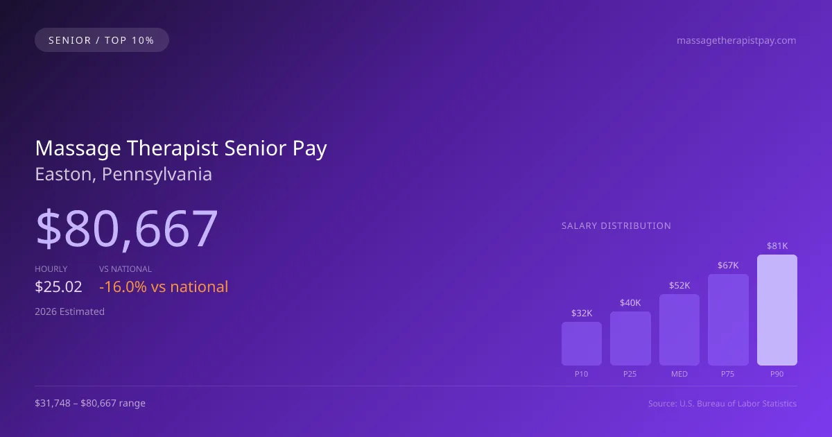 Massage Therapist Senior Salary in Easton, PA — 2026 est., based on 2025 BLS
